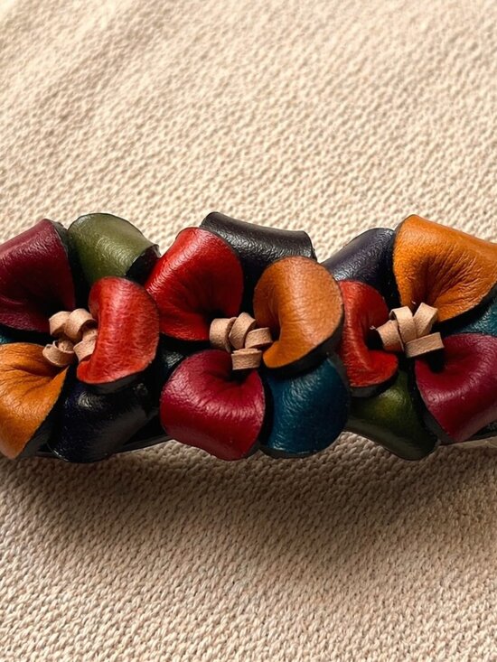 Handmade Leather Multicolor Floral Hair Barrette | Colombian Artisan Clip main image 7